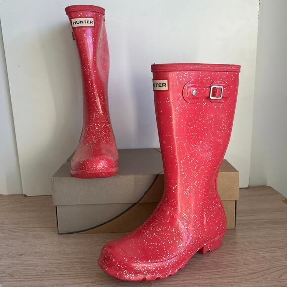 Hunter Original Tall Pink Glitter Buckle Boots Kids - SZ 3 Boy/ 4 Girl - Picture 5 of 8